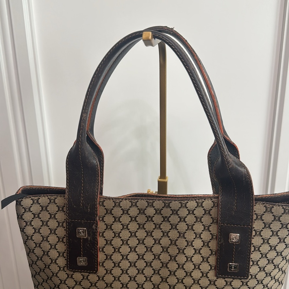 Celine Brown Monogram Canvas Satchel with Dark Brown Trim - Picture 7 of 13